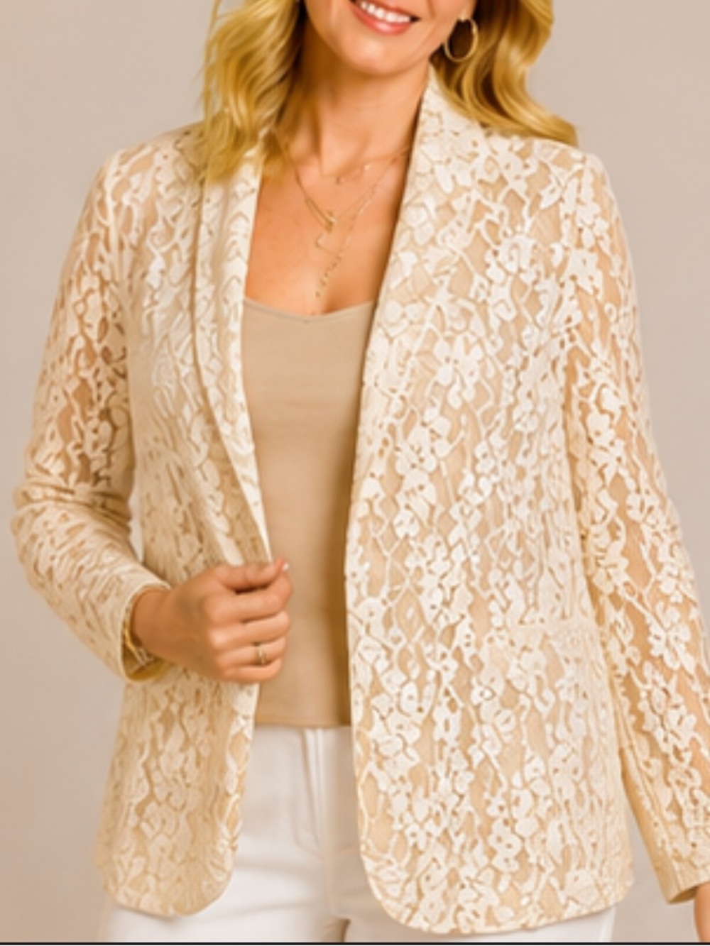 Chico’s Ivory Floral Lace Blazer Size 2 Romantic Cottagecore